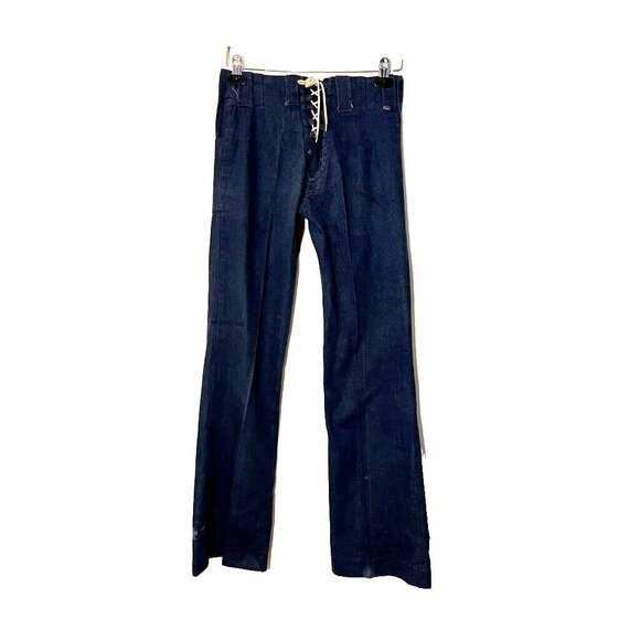 VTG Anastasas Womens 70s Dark Wash Denim Lace Front Bellbottom Flare Jeans 28x31 - Picture 2 of 14